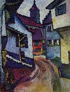 August Macke Street with church in Kandern oil painting